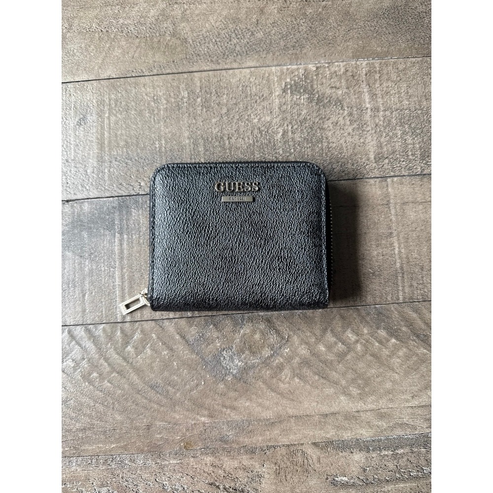 GUESS Women's‎ Zip Around Mini Wallet Coin Purse Card Holder Black Logo
